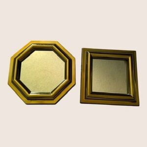 🪞 VTG BURNWOOD MCM DECORATIVE MIRRORS SET TWO SQUARE & OCTAGON GOLD TONE BRASS